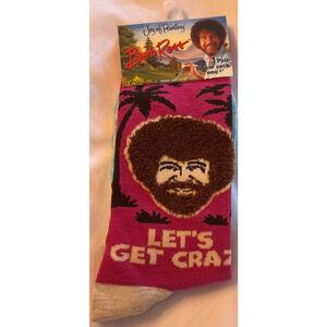 Women's Bob Ross Pink Blue Crew Socks One Size
